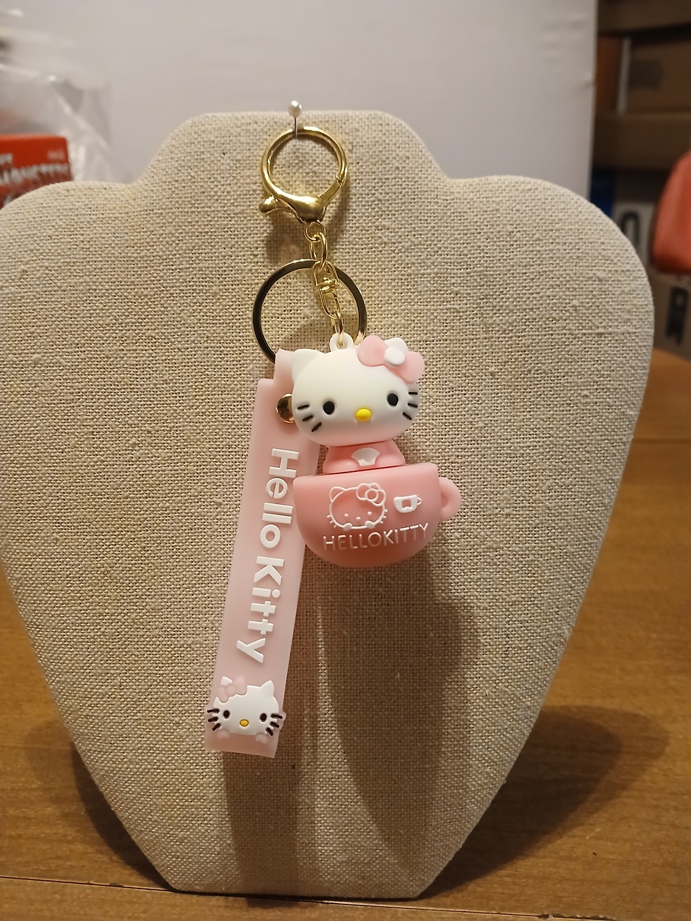 Hello Kitty Pink Cup Keychain with Strap - Cute Character Charm